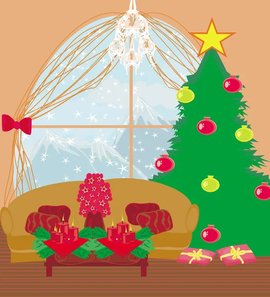 Living room at Christmas time. — Stock Vector