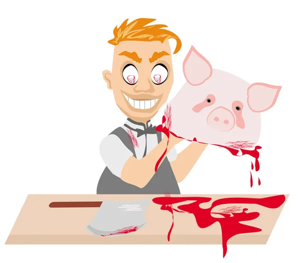Gekke krankzinnige slager bedekt met bloed. — Stockvector