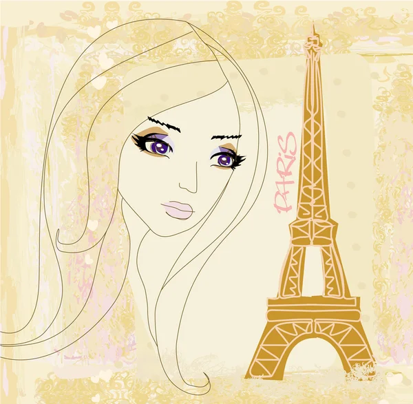 巴黎一个漂亮姑娘的画像 — 图库矢量图片