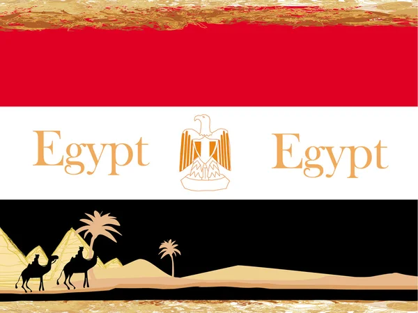 Kamelkarawane im wilden Afrika - Flagge Ägyptens, abstrakter Grunge — Stockvektor