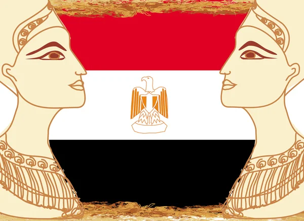 埃及女王克利奥帕特拉在埃及国旗的背景下 — 图库矢量图片