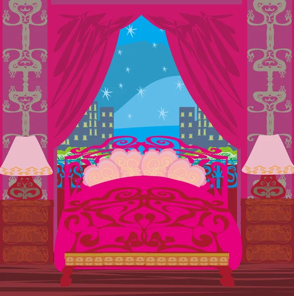 Elegante dormitorio rosa — Vector de stock
