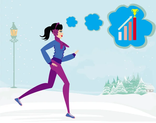 Slim girl running in winter — Stock Vector