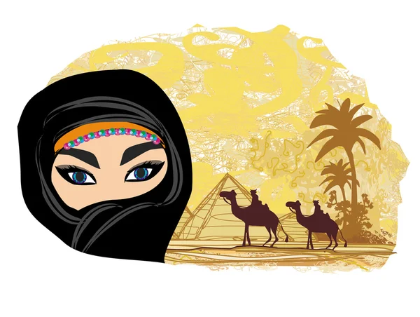 Arab nő a sivatagban — Stock Vector