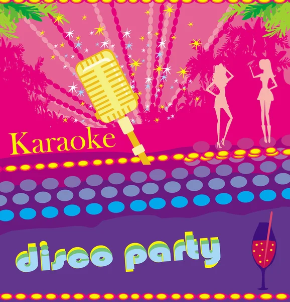 Karaoke noc, abstraktní ilustrace mikrofonu a tanečníků — Stockový vektor