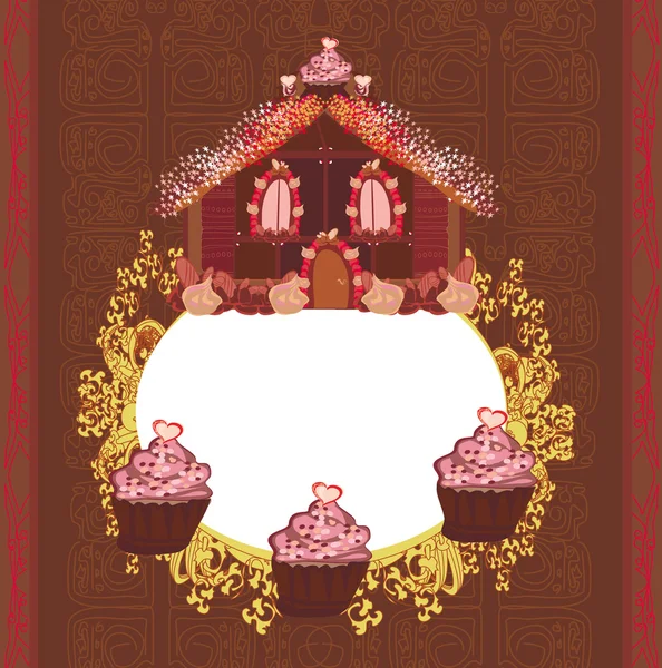 Gingerbread house , vintage frame — Stock Vector