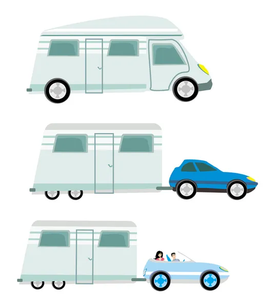 Camping-car et remorque, isolé — Image vectorielle