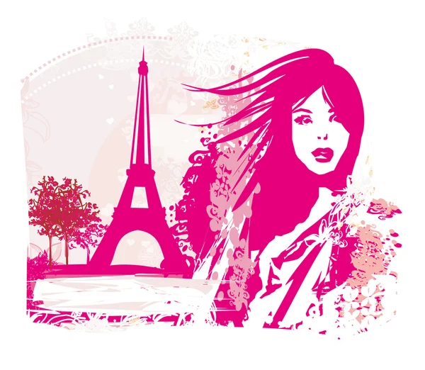 Retrato de una hermosa chica en París — Vector de stock