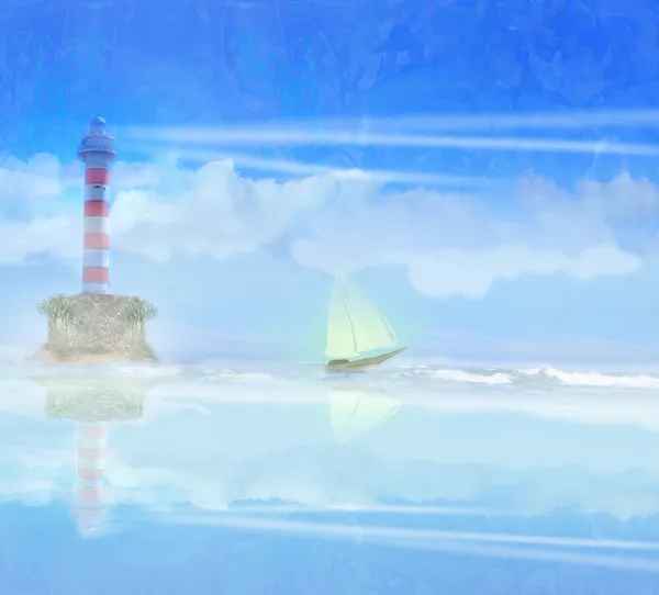 Illustration phare et voilier — Photo