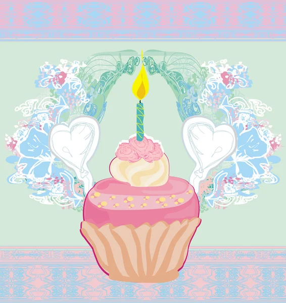 Illustrazione di carina carta cupcakes retrò - Buon compleanno Card — Vettoriale Stock
