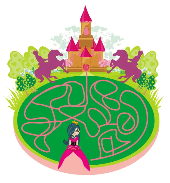 Αστείο παιχνίδι λαβύρινθο - πριγκίπισσα ψάχνει για έναν τρόπο για το κάστρο — Διανυσματικό Αρχείο