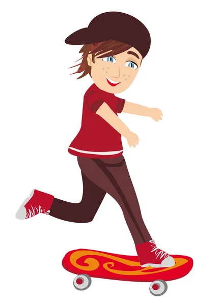 Il ragazzo felice su uno skateboard — Vettoriale Stock
