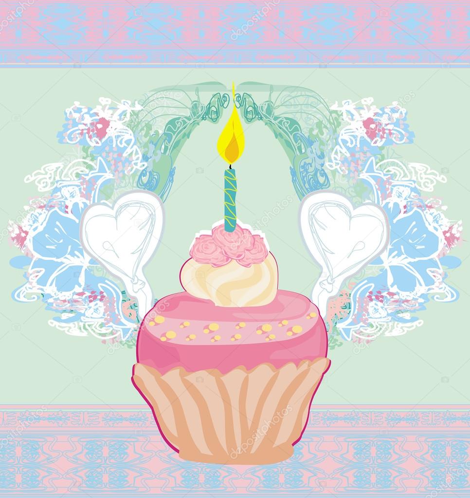 illustration of cute retro cupcakes card - Happy Birthday Card 