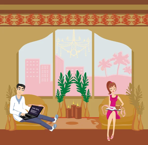 Couple relaxant à la maison — Image vectorielle