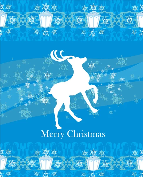 Reindeer flying stars. blue background — Stock Vector