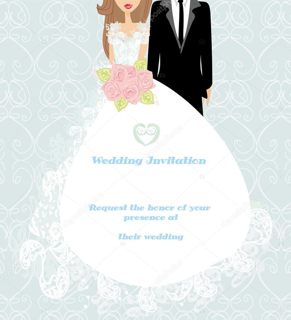 stylish wedding invitation card with vintage ornament background