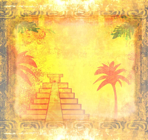 Maya piramide, Chichen-Itza, Mexico - grunge abstracte achtergrond — Stockfoto