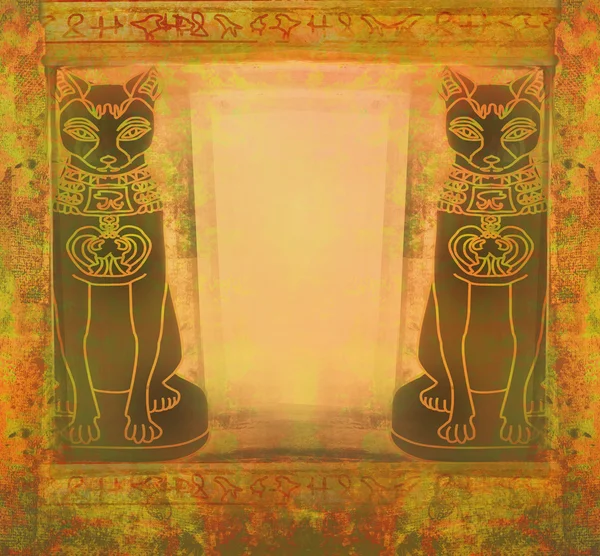 Stilizált egyiptomi macska - grunge keret — Stock Fotó