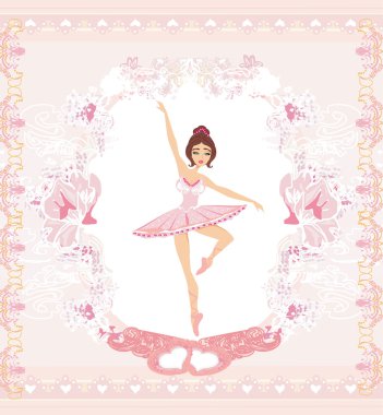 Güzel balerin - pembe süslemeli soyut kart 