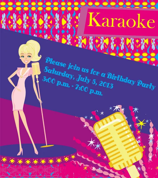 Noite de karaoke, ilustração abstrata com microfone e cantor — Vetor de Stock