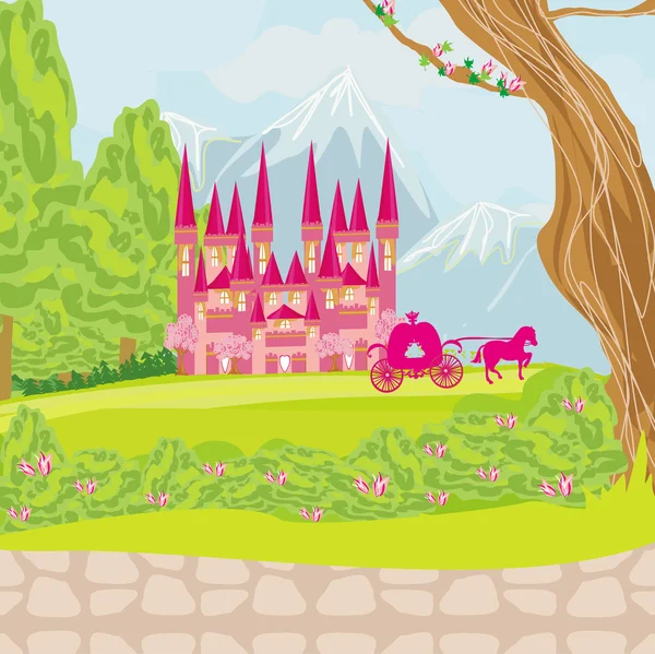Belo castelo rosa conto de fadas — Vetor de Stock