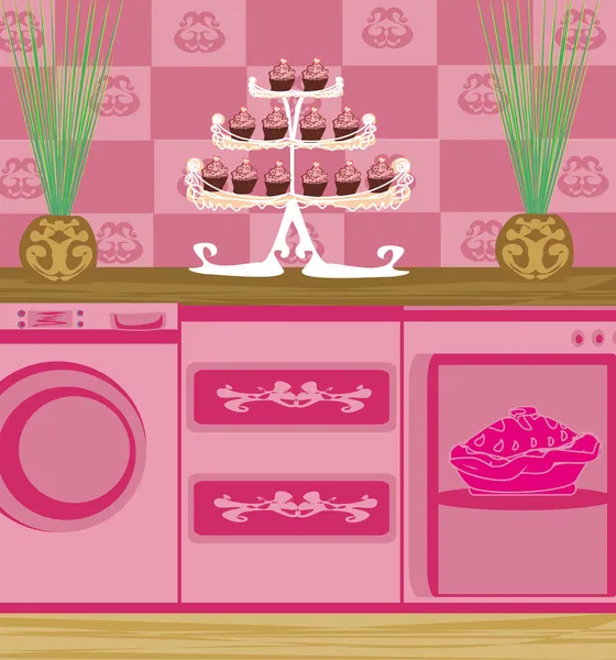 Moderne roze keuken — Stockvector