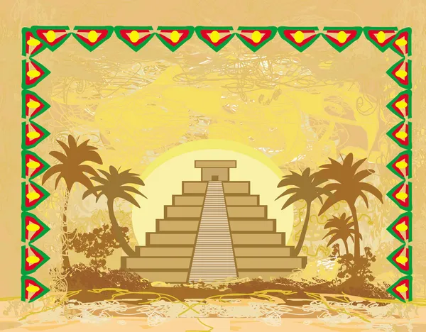 Pirámide Maya, Chichén-Itzá, México - Grunge abstract background — Vector de stock