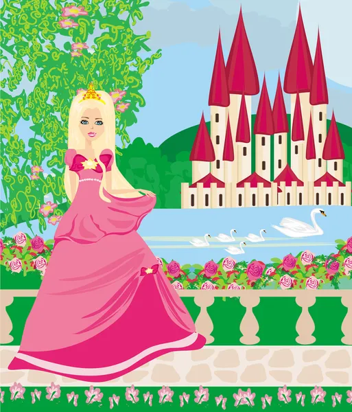 Hermosa princesa en el jardín — Vector de stock