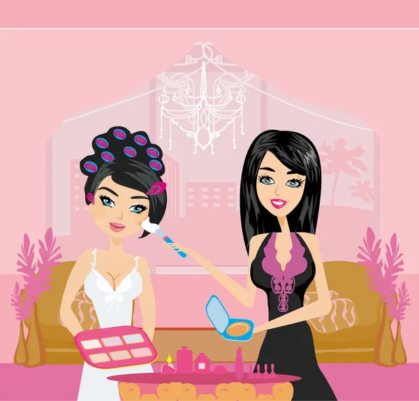 Professional make-up artist applying blush — Stock Vector