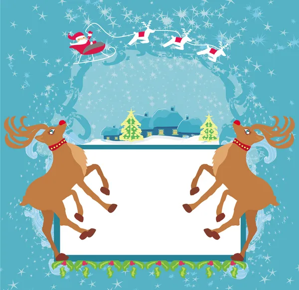 Santa Claus y renos - Tarjeta de Navidad abstracta — Vector de stock