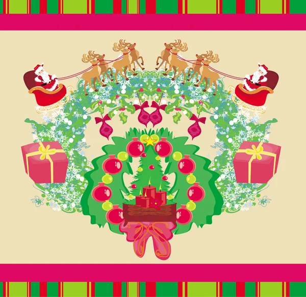 Noel Baba ve ren geyiği - Soyut Noel kartı — Stok Vektör