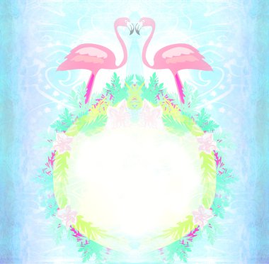 Vintage çerçeve - avuç içi ve pembe flamingo 