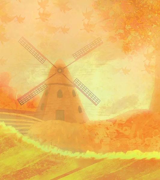 Autumn landscape with windmill. — Stock Photo, Image