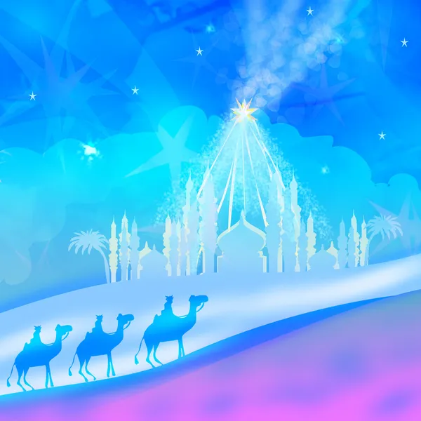 Classic three wise men scene and shining star of Bethlehem — Stock Photo, Image