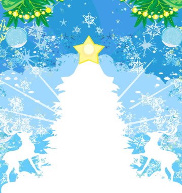 Kar taneleri ve ren geyikli Mutlu Noeller - mesajınız için uygun çerçeveli 