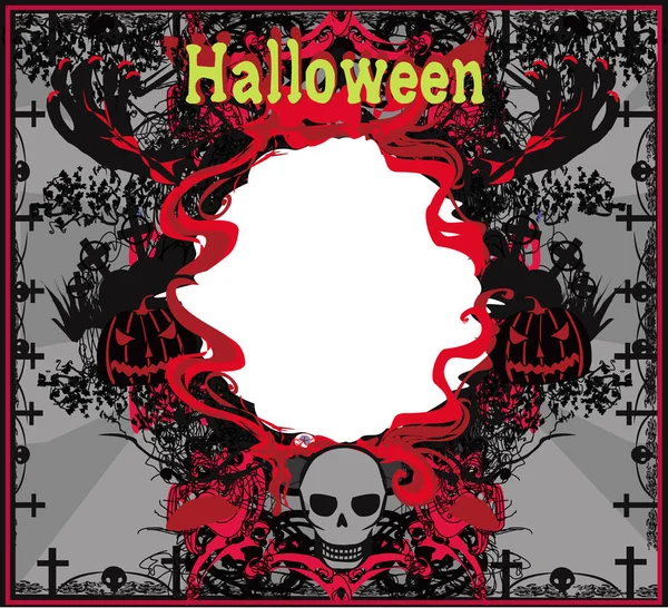 Halloween Decorative Frame Skulls Blood Haunted Pumpkins — Stock Vector