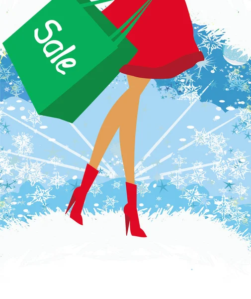 Christmas Shopping Winter Sale Card Close Legs — Stock Vector
