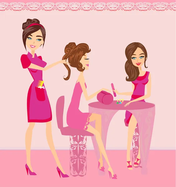 Chica Salón Belleza Manicura Peluquería — Vector de stock