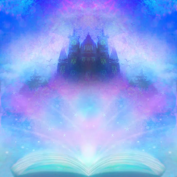 Magische Wereld Van Verhalen Sprookjeskasteel Dat Uit Het Boek Komt — Stockfoto
