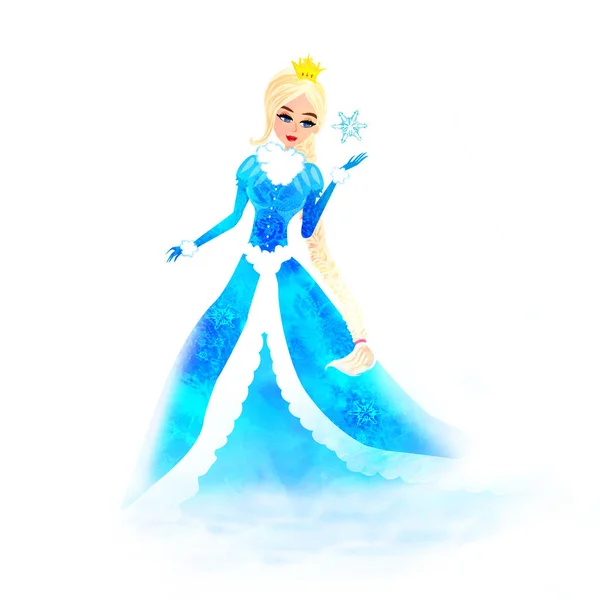 Прекрасная Зимняя Принцесса Ловит Снежинку — стоковое фото