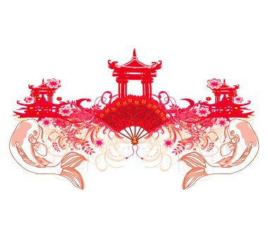 Geleneksel Japon Koi Balığı Sanatsal Kartı 