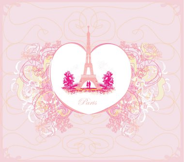 Paris 'teki romantik çift - soyut kart