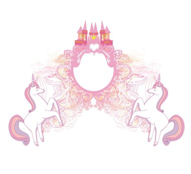 Şirin tek boynuzlu atlar ve masal prensesi şatosu - doğum günü bayrağı