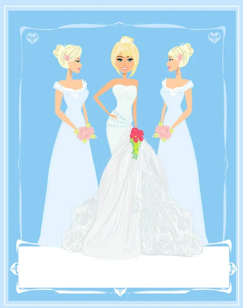 Beautiful Bride Her Bridesmaid Friends Card — Stock Vector