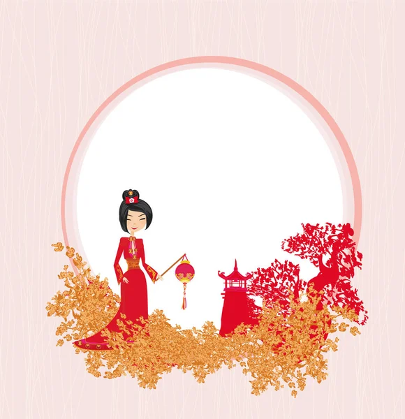 Geisha Chinese Lanterns Mid Autumn Festival Chinese New Year — Stock Vector