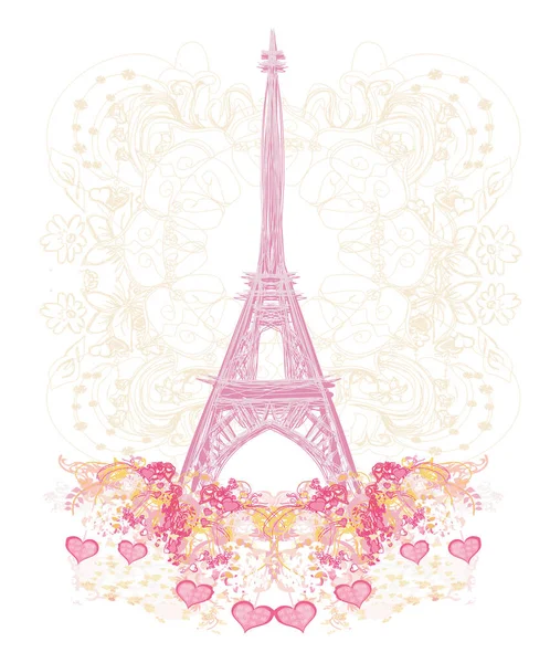 Torre Eiffel Cartão Artístico Fundo Floral Decorativo — Vetor de Stock