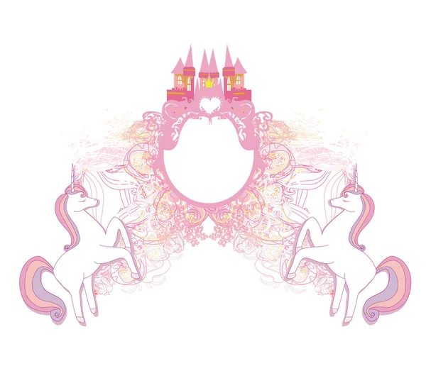 Cute Unicorns Fairy Tale Princess Castle Birthday Banner — Stock Vector