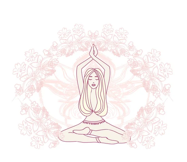 Mooi Meisje Doen Yoga Artistiek Banner — Stockvector