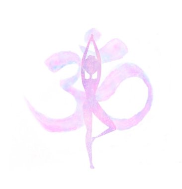 OM sembollü sanatsal kart ve güzel bir meditasyon kadını.