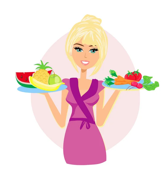 Hermosa Chica Delgada Alienta Una Dieta Saludable — Vector de stock